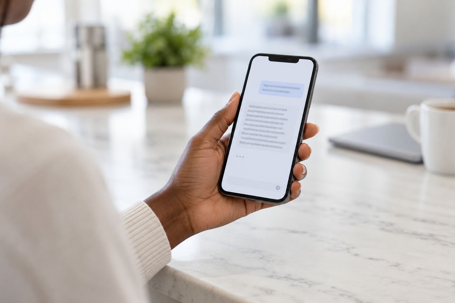 Telefoon met een AI-antwoord op het scherm
