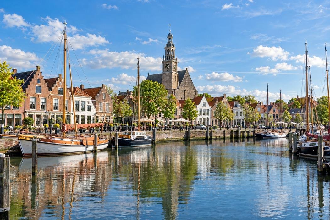Illustratie van de haven van Middelharnis op Goeree-Overflakkee